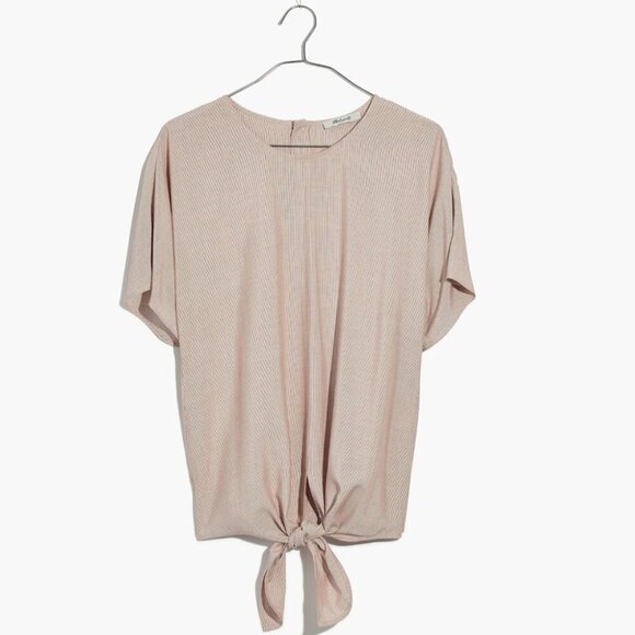 Madewell Button Back Tie Tee in Stripe Red Warm Nutmeg sz XL - Picture 5 of 14
